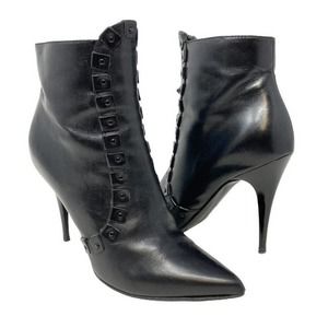 Burberry Italian Black Calf Leather Pointed Toe Stiletto Zip Ankle Boots -Size 5
